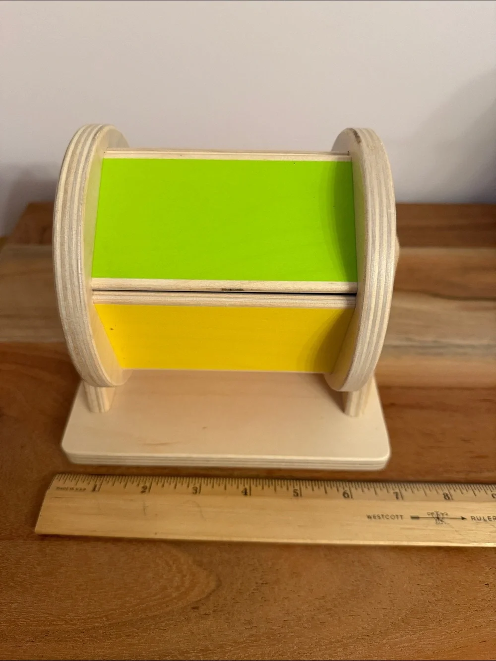 Lovevery Rainbow Spinner wooden spinning drum w rattle sound tummy time toy